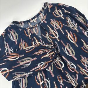 JODIFL Women's Cactus Print Blouse Top 3/4 Sleeve Navy Blue Size L